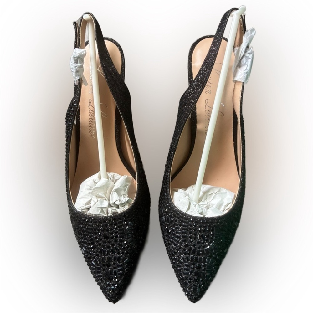 Lauren Lorraine Black Glitter Slingback Heels